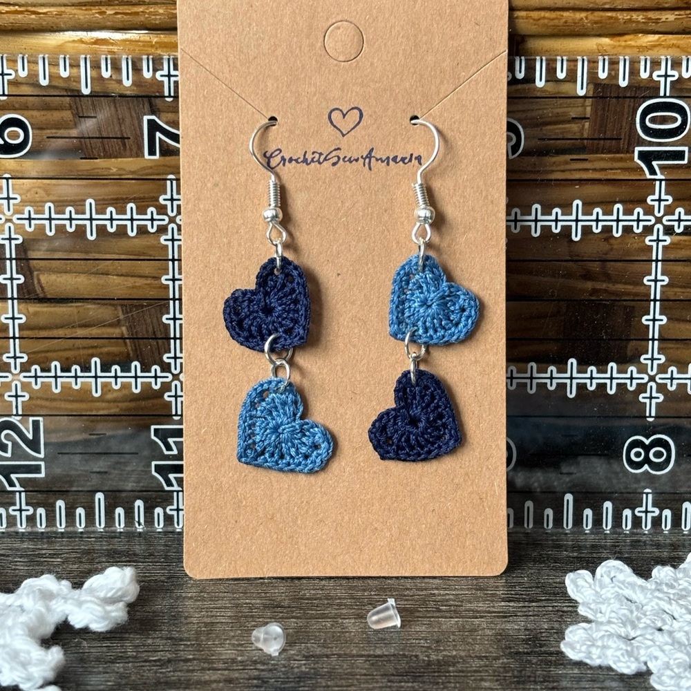 NWOT Handcrafted Heart Earrings in Navy and Blue